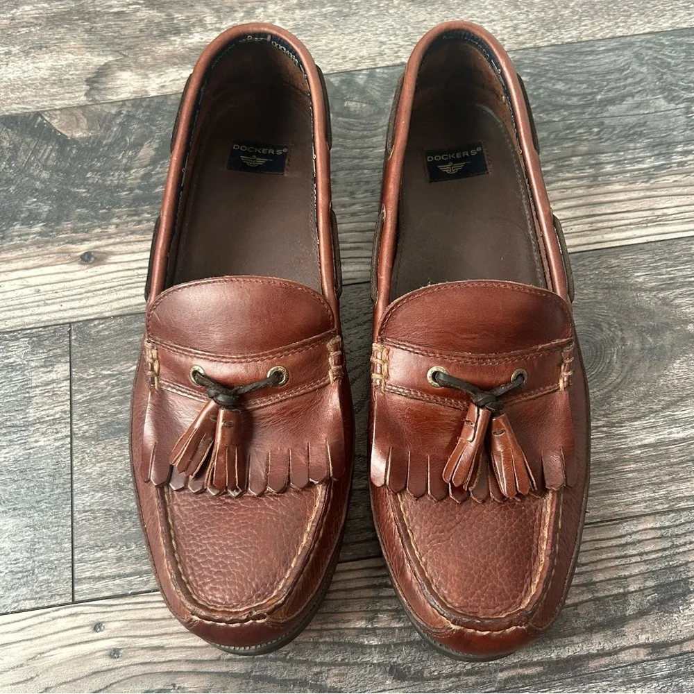 Dockers Men's Brown Leather Slip On Loafers Tassels Kiltie Size 13